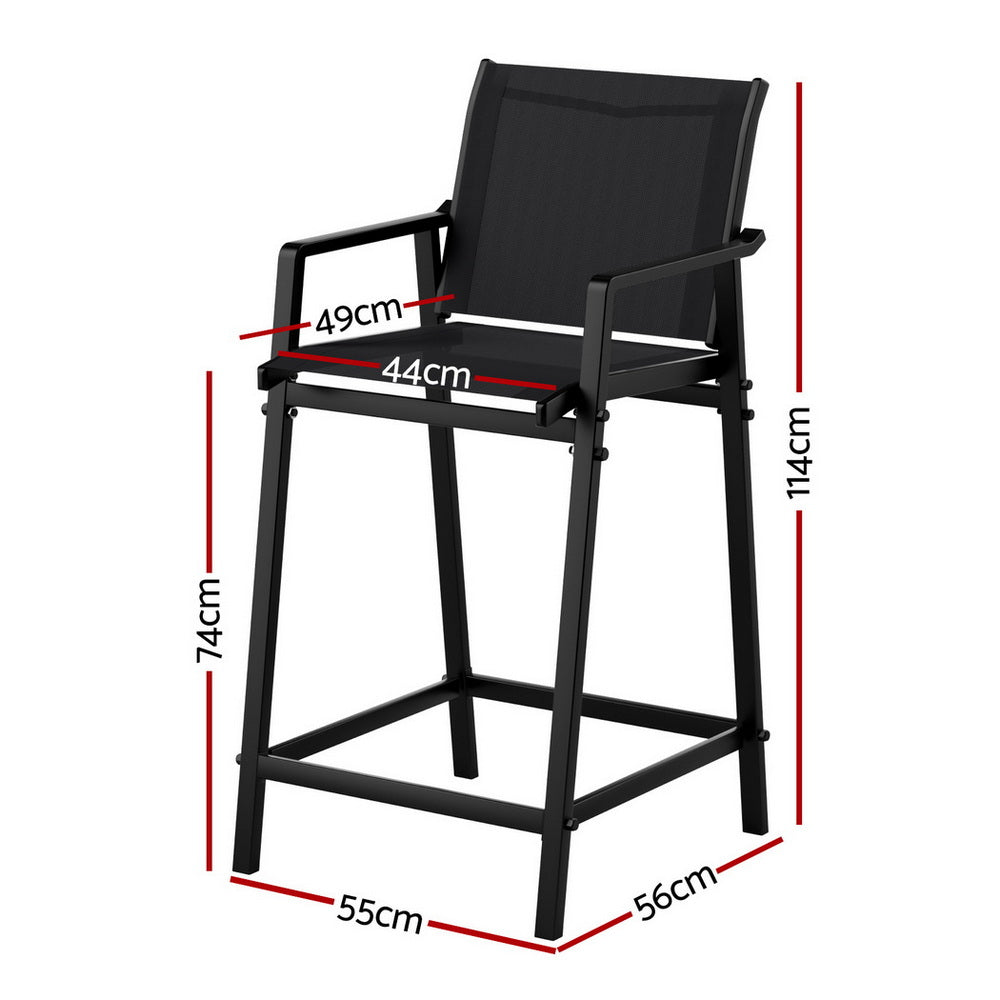 2PC Outdoor Bar Stools Steel - Black