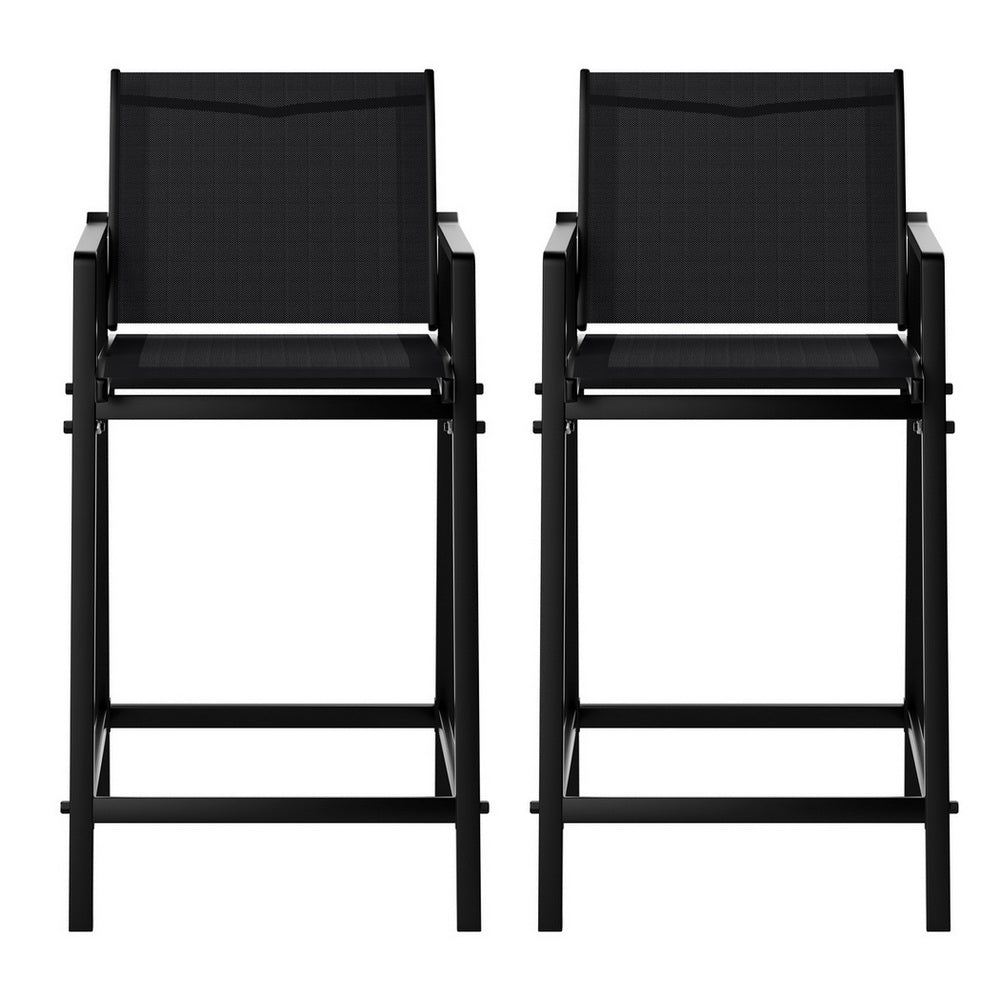 2PC Outdoor Bar Stools Steel - Black