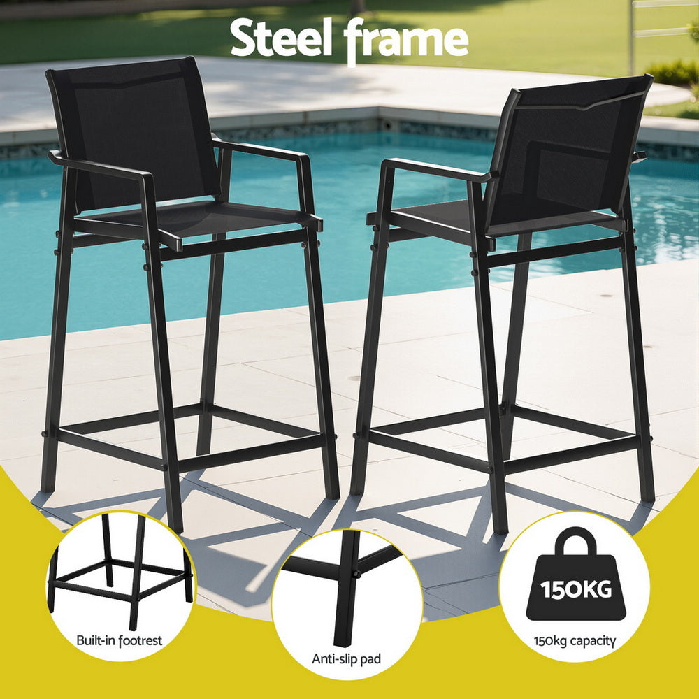 2PC Outdoor Bar Stools Steel - Black