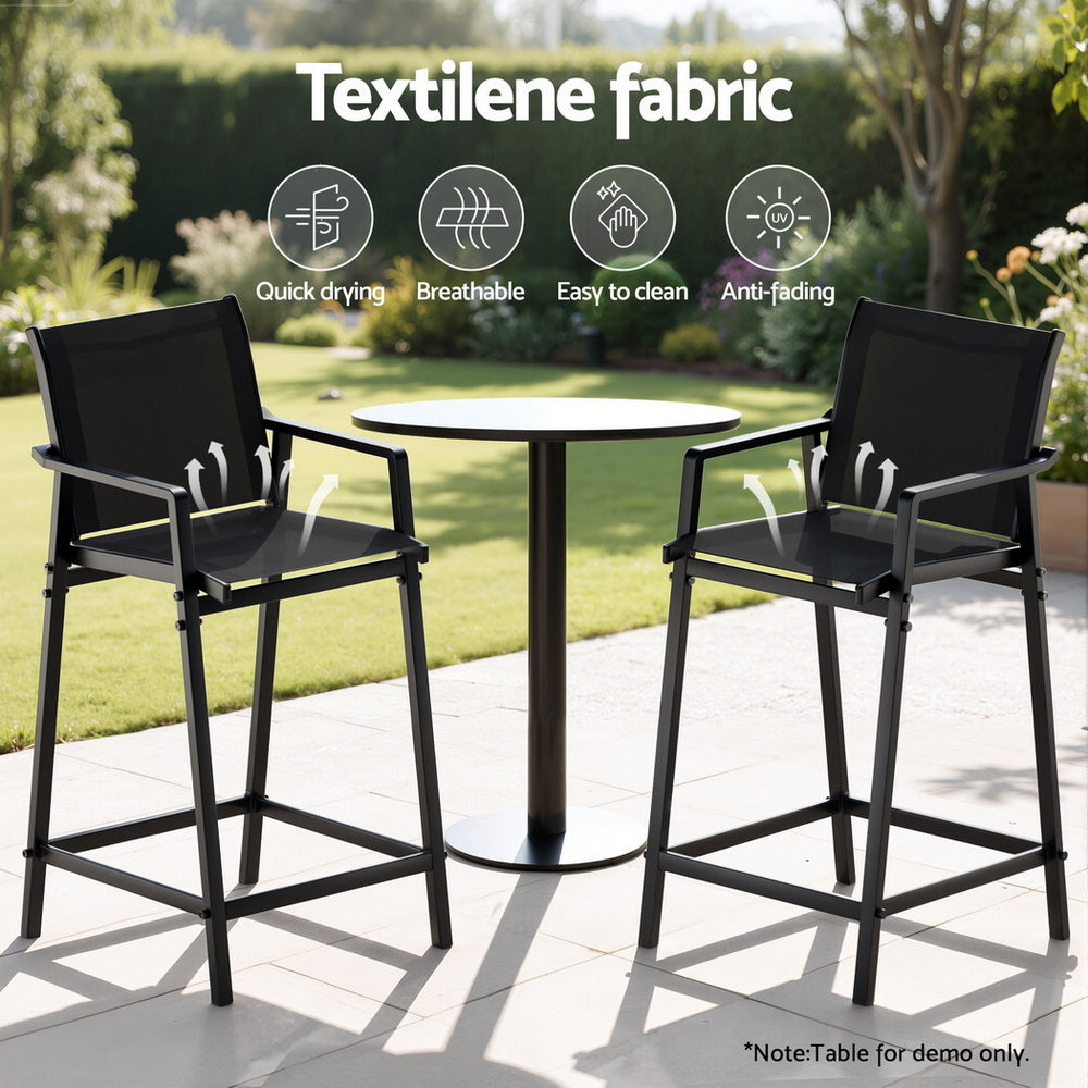 2PC Outdoor Bar Stools Steel - Black