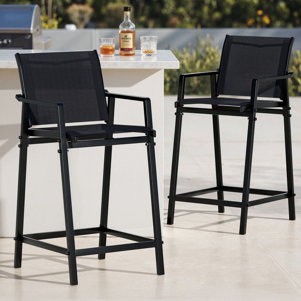 2PC Outdoor Bar Stools Steel - Black