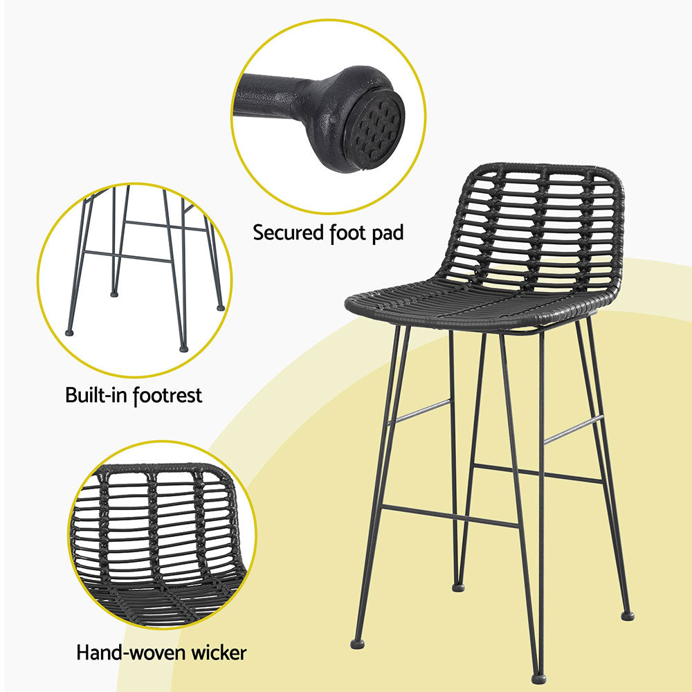 Gardeon 2x Outdoor Bar Stools Rattan Black