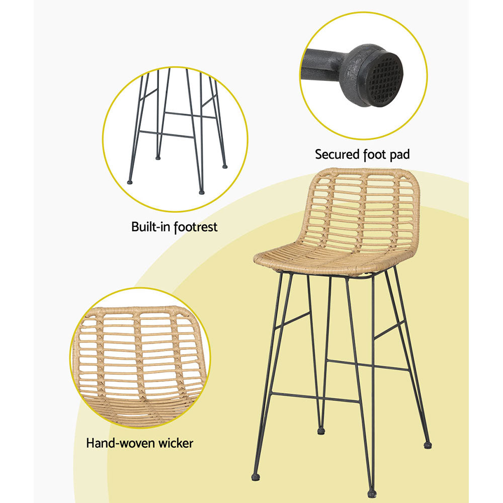 Marina Luxe Bar Stool x 2 - Wicker in Beige