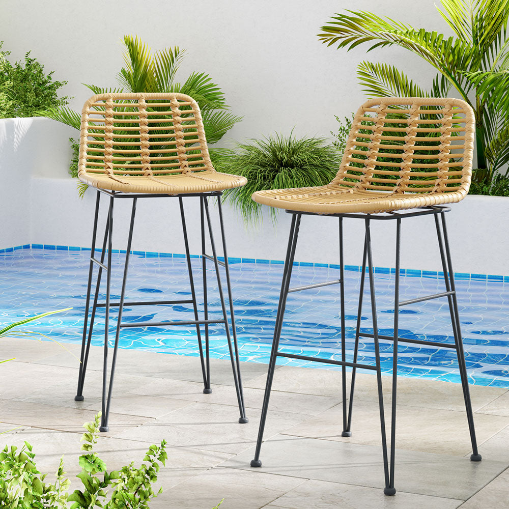 Marina Luxe Bar Stool x 2 - Wicker in Beige