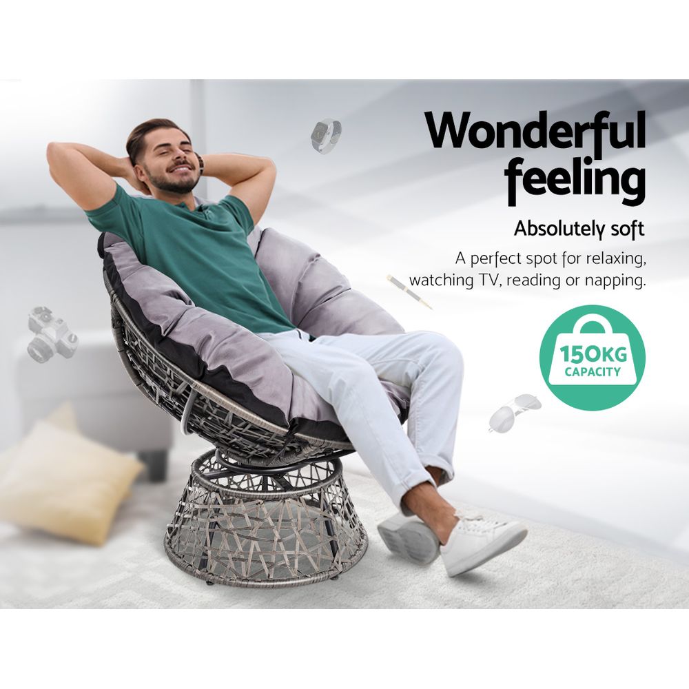 Korra Papasan Chair Wicker- Grey