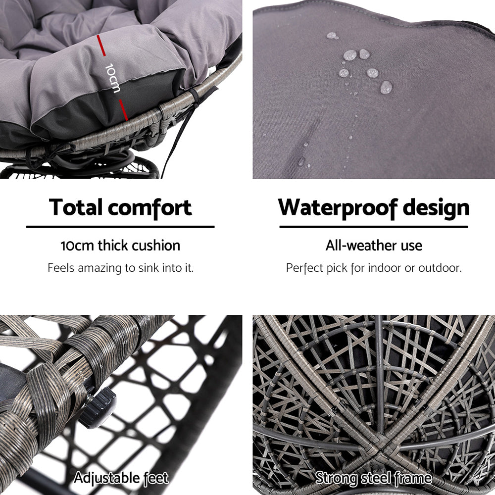 Korra Papasan Chair Wicker- Grey