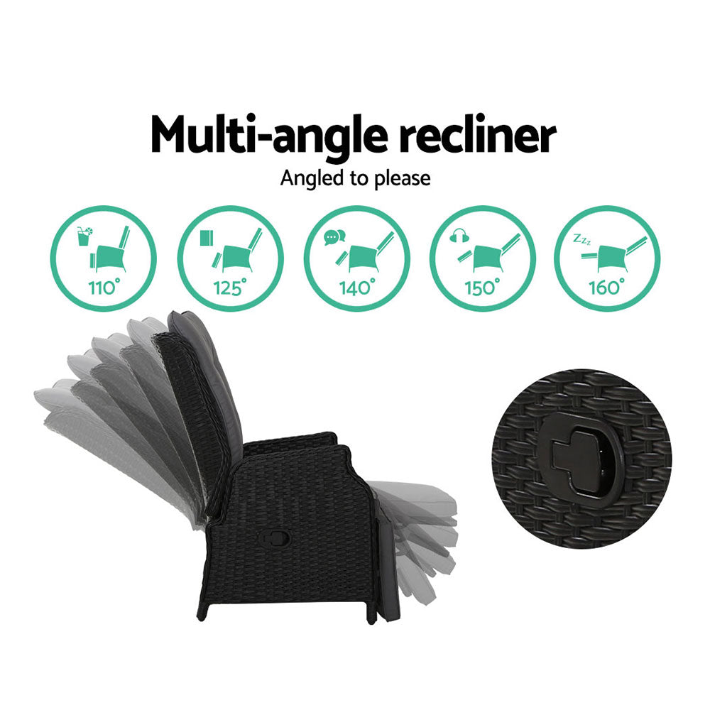 Rivelle Recliner- Sun lounge Wicker - Black