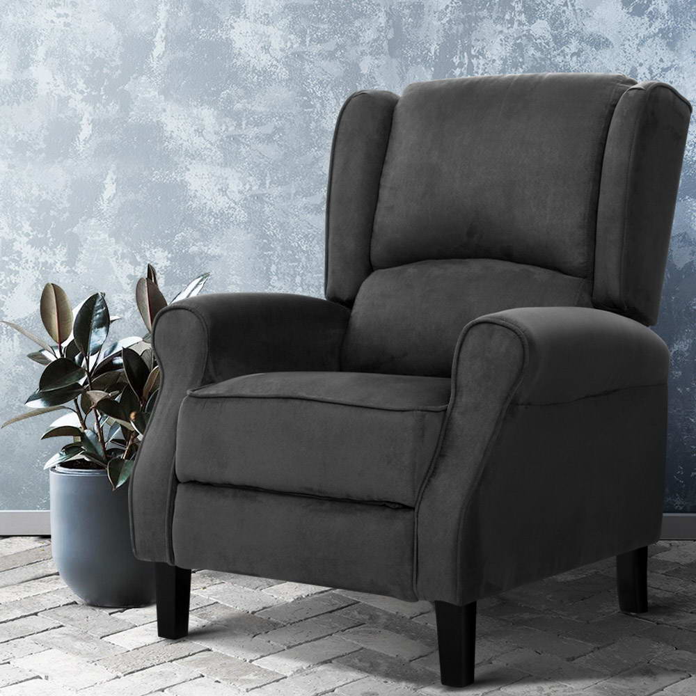 Korra Recliner Chair Adjustable Sofa Lounge Soft Suede Armchair Couch Charcoal