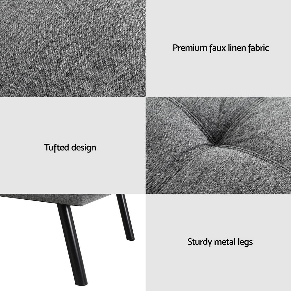 Korra Sofa Bed Convertible 3 Seater Couch Recliner Lounge Chair Fabric Grey