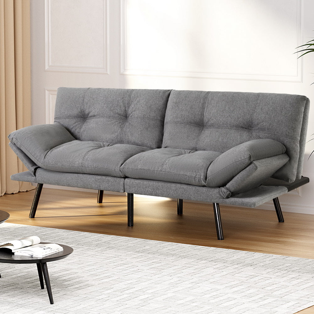 Korra Sofa Bed Convertible 3 Seater Couch Recliner Lounge Chair Fabric Grey