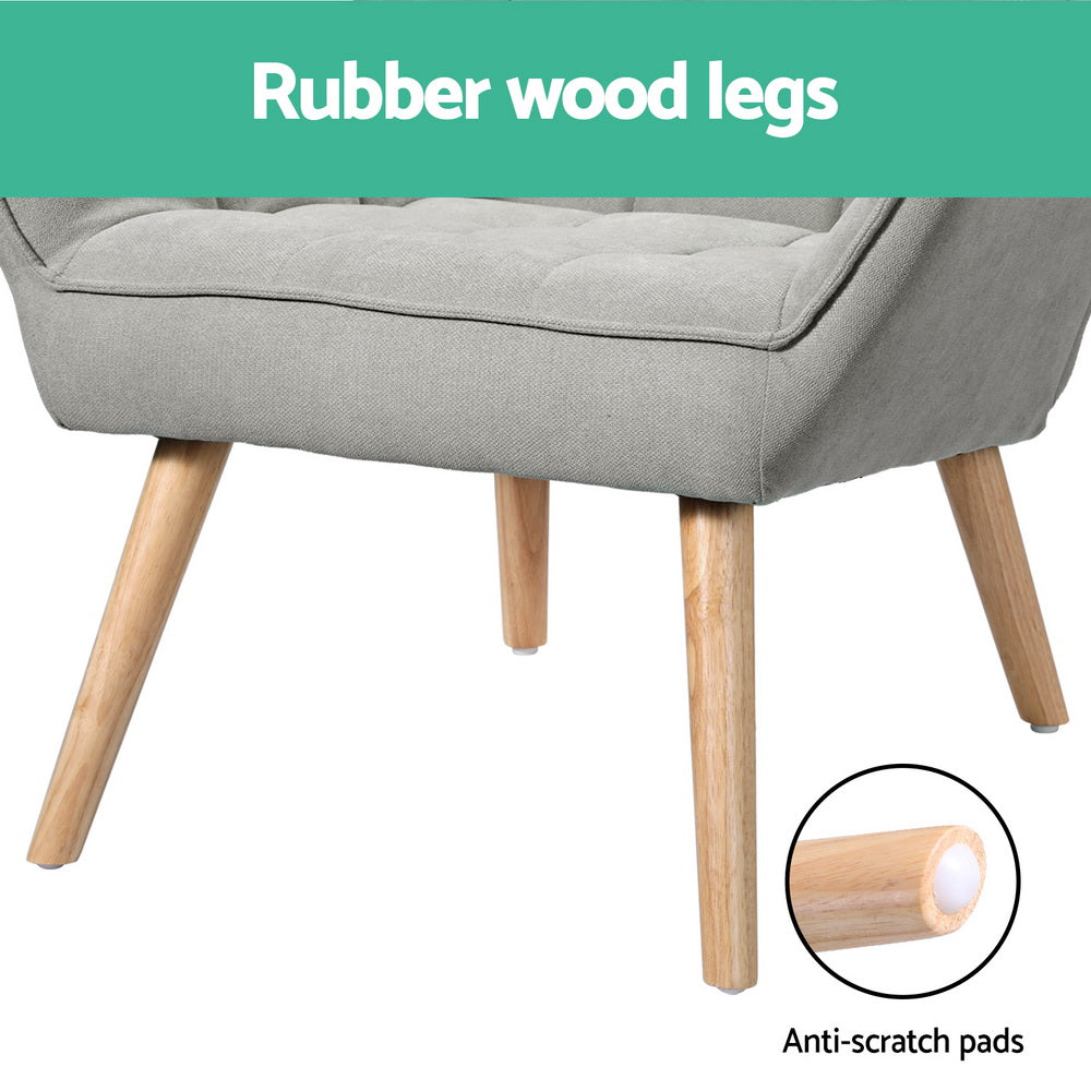 Korra Armchair Lounge Chair Accent Chairs Sofa Linen Fabric Cushion Seat Grey