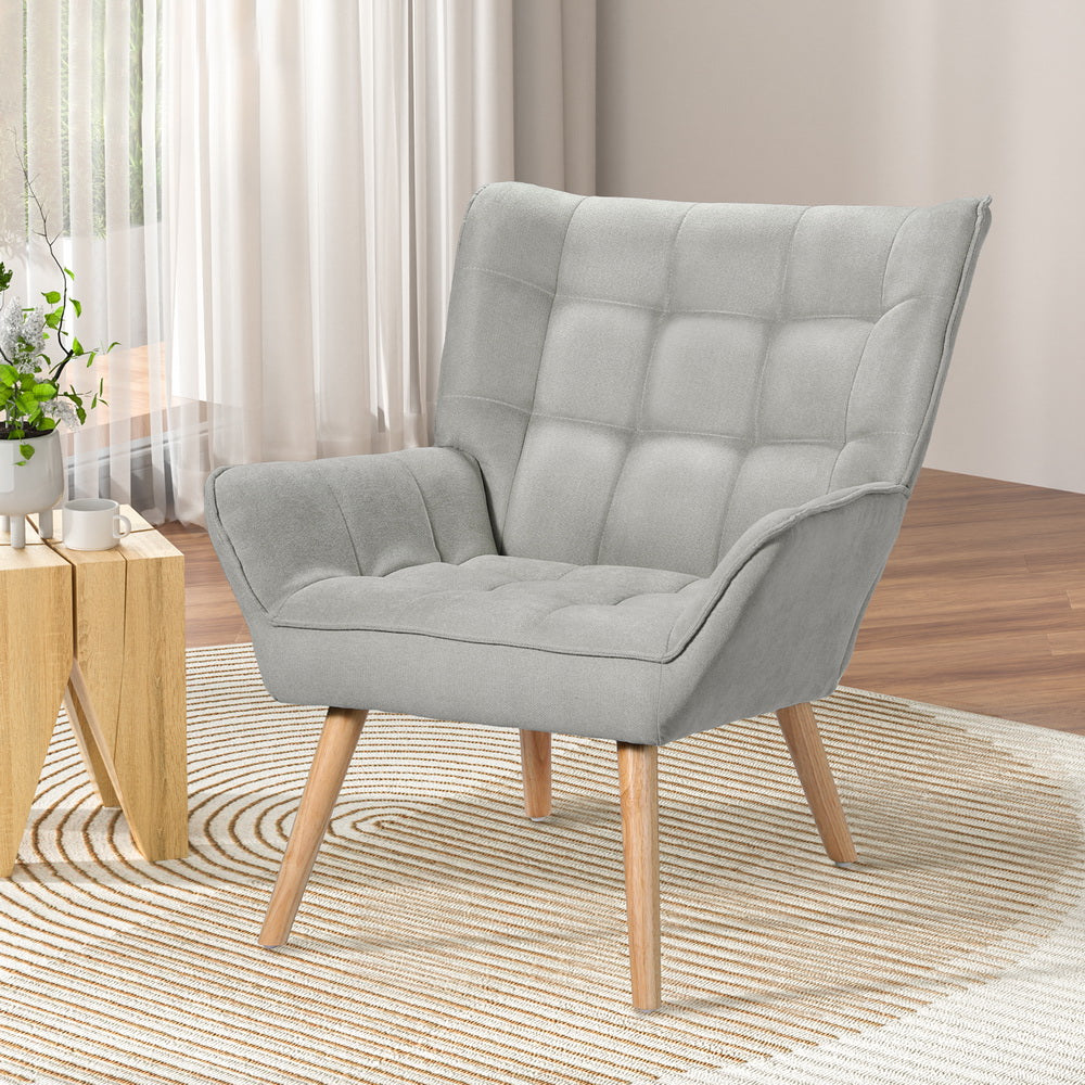 Korra Armchair Lounge Chair Accent Chairs Sofa Linen Fabric Cushion Seat Grey