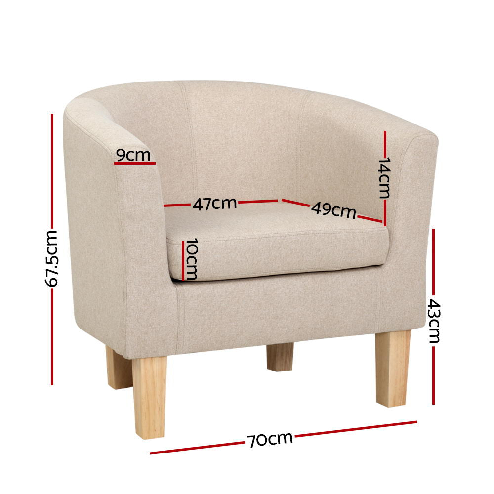 Kite Armchair Lounge Chair Tub Accent Armchairs Fabric Sofa Chairs Beige