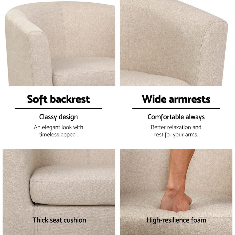 Kite Armchair Lounge Chair Tub Accent Armchairs Fabric Sofa Chairs Beige