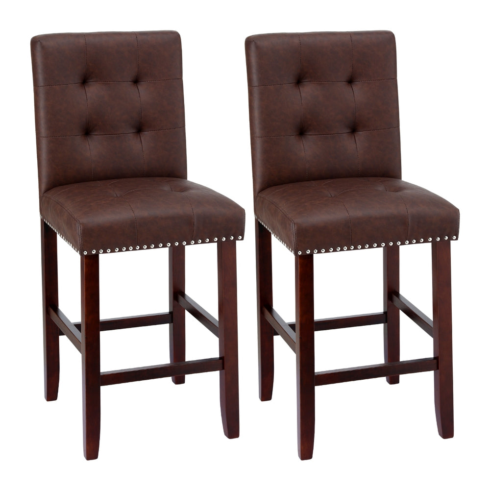 Artiss 2x Bar Stools Kitchen Dining Chairs Counter PU Leather Wooden Ada Brown