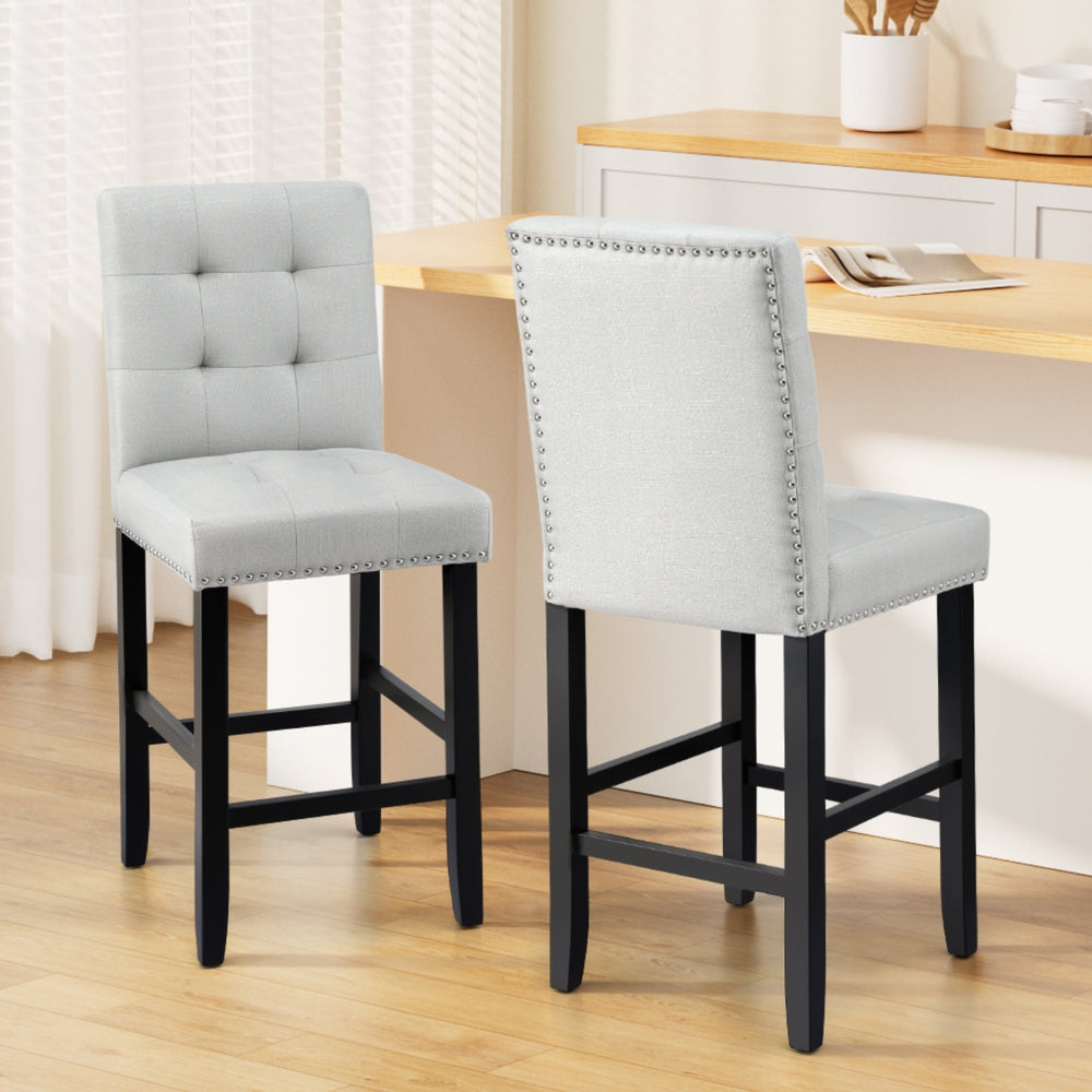 Korra 2x Bar Stools Kitchen Dining Chairs Counter Fabric Stool Wooden Ada Grey