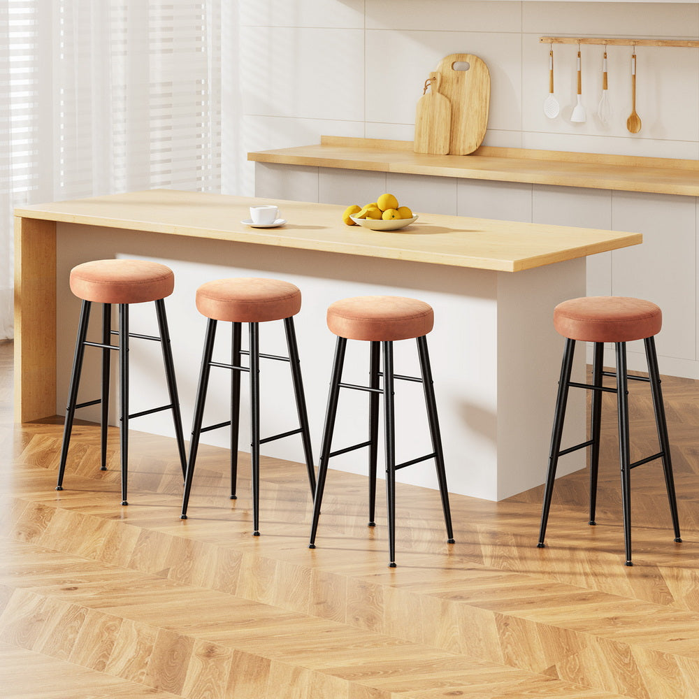 Artiss 4x Bar Stools Kitchen Dining Chairs Counter Round PU leather Lane Brown