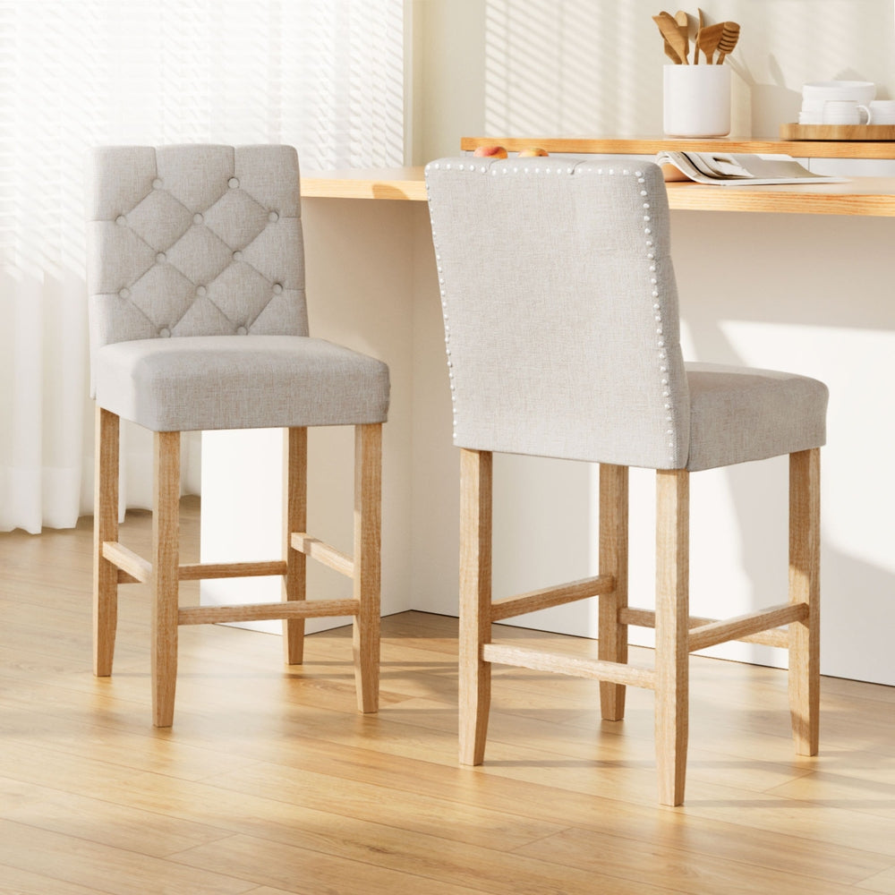 Estelle 2x Bar Stools - Linen Upholstered