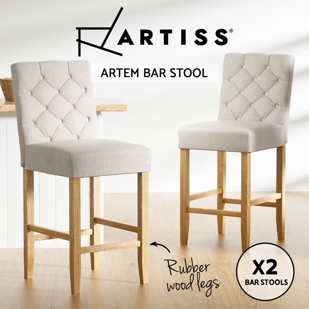 Estelle 2x Bar Stools - Linen Upholstered