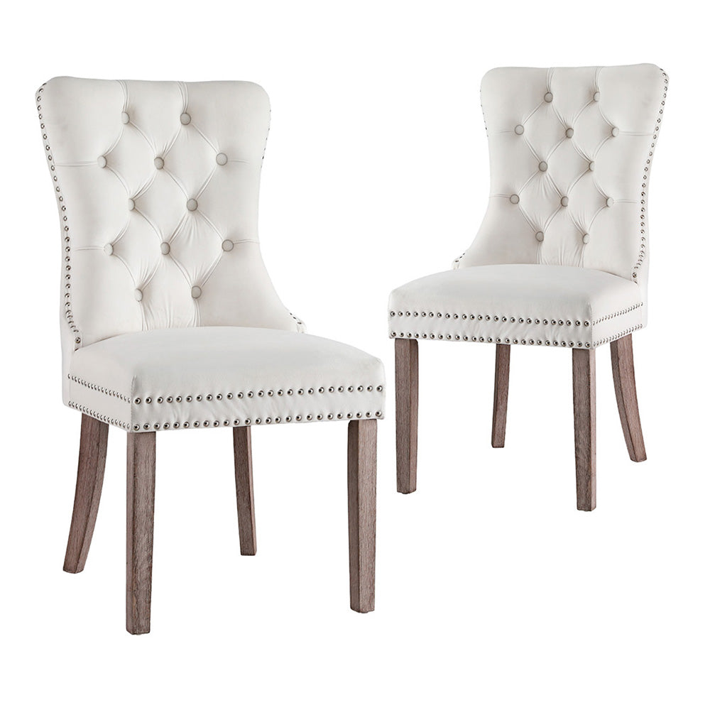 Dining Chairs Beige Velvet x 2