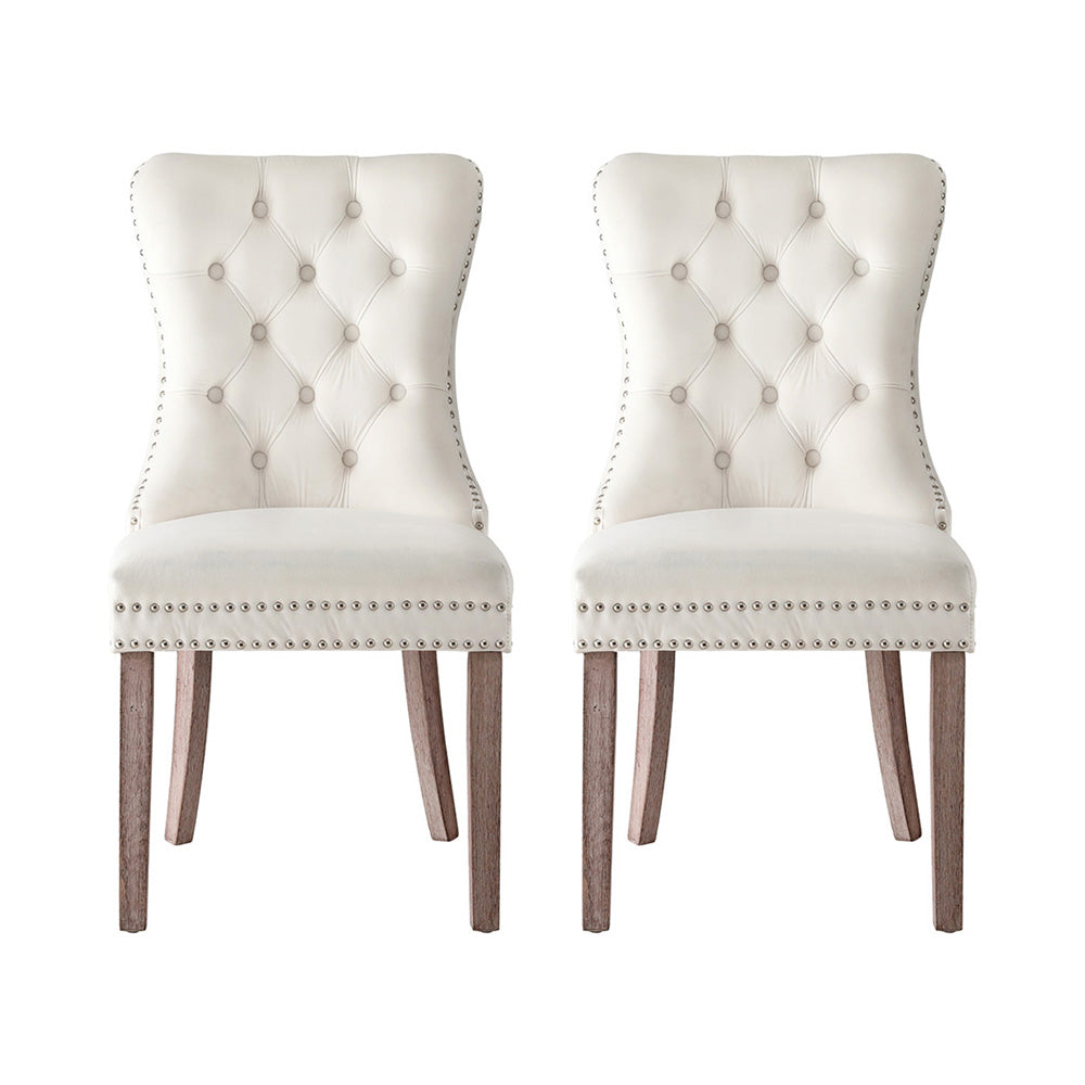 Dining Chairs Beige Velvet x 2