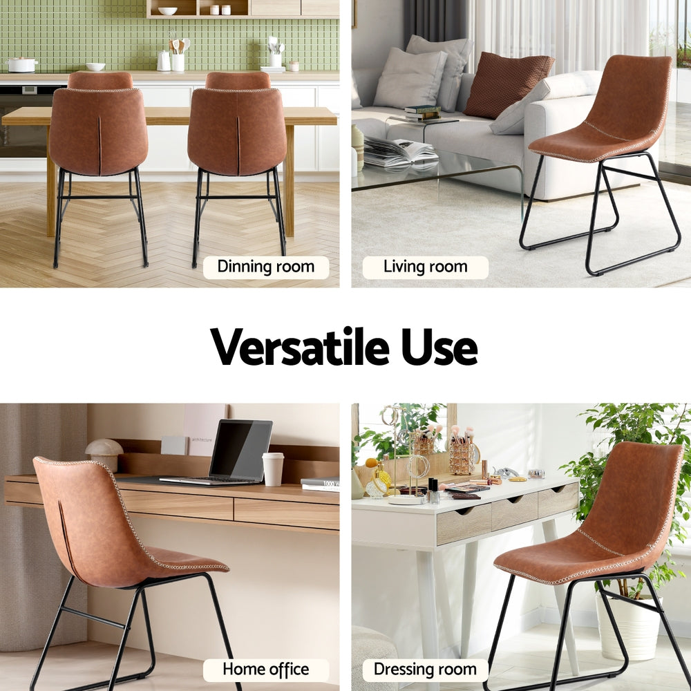 Artiss 2x Dining Chairs Retro PU Leather Kitchen Lounge Cafe Accent Chair Brown