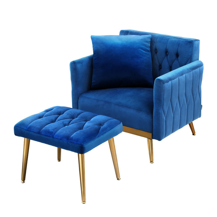 Korra Armchair Ottoman Accent Chair Pillow Velvet Blue