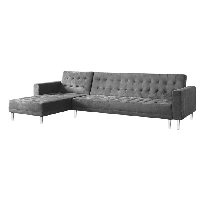 Sarantino Faux Velvet Corner Wooden Sofa Bed Couch with Chaise - Grey