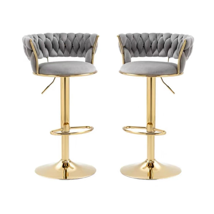 2x Height Adjustable Swivel Bar Stool Velvet Golden Base Barstools Chairs Padded Seat- Grey