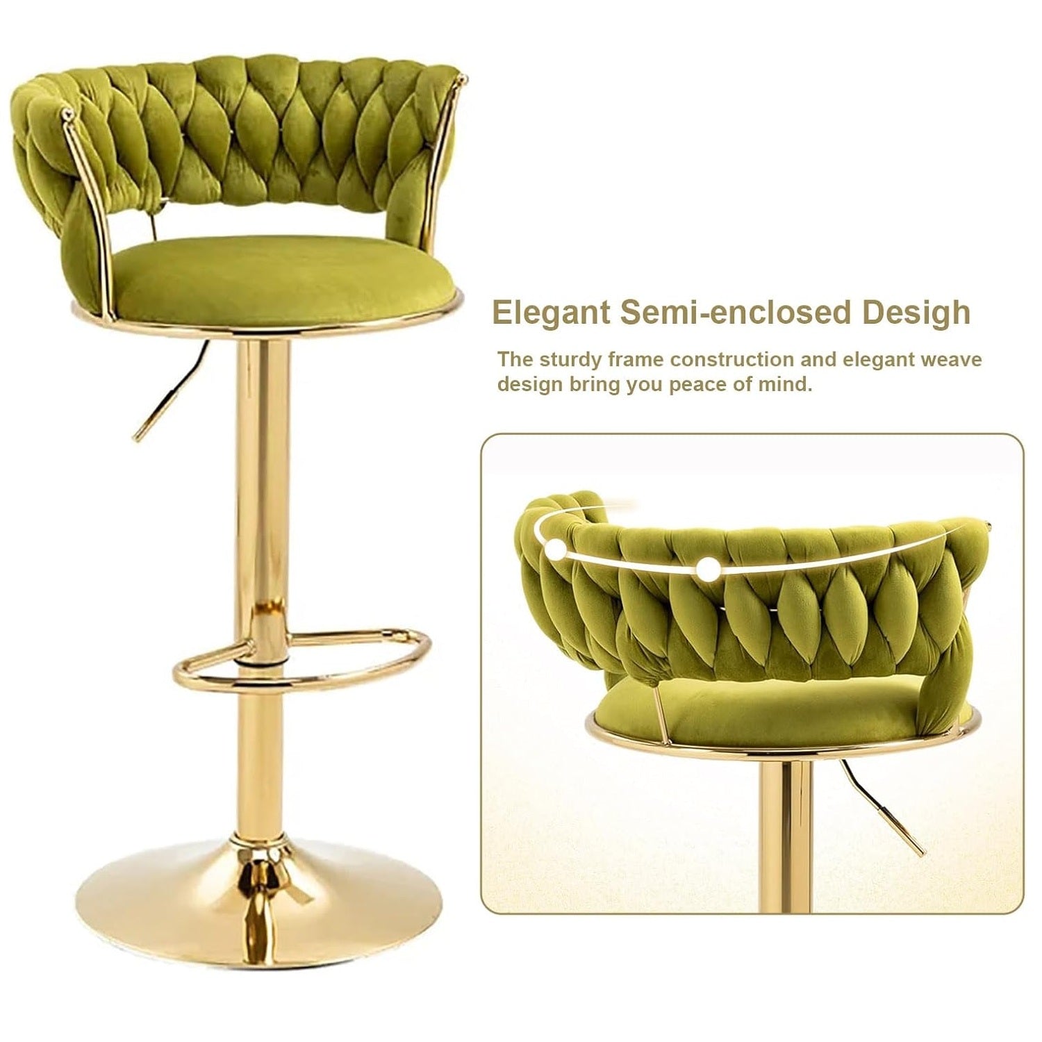 SERENITà 2x Height Adjustable Swivel Bar Stool Velvet