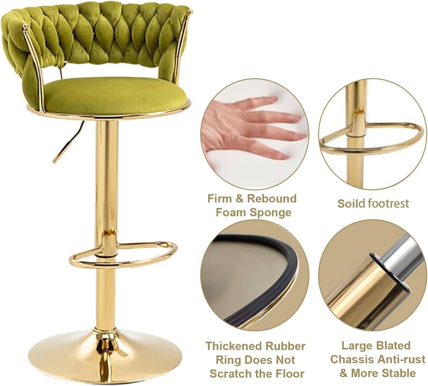 SERENITà 2x Height Adjustable Swivel Bar Stool Velvet