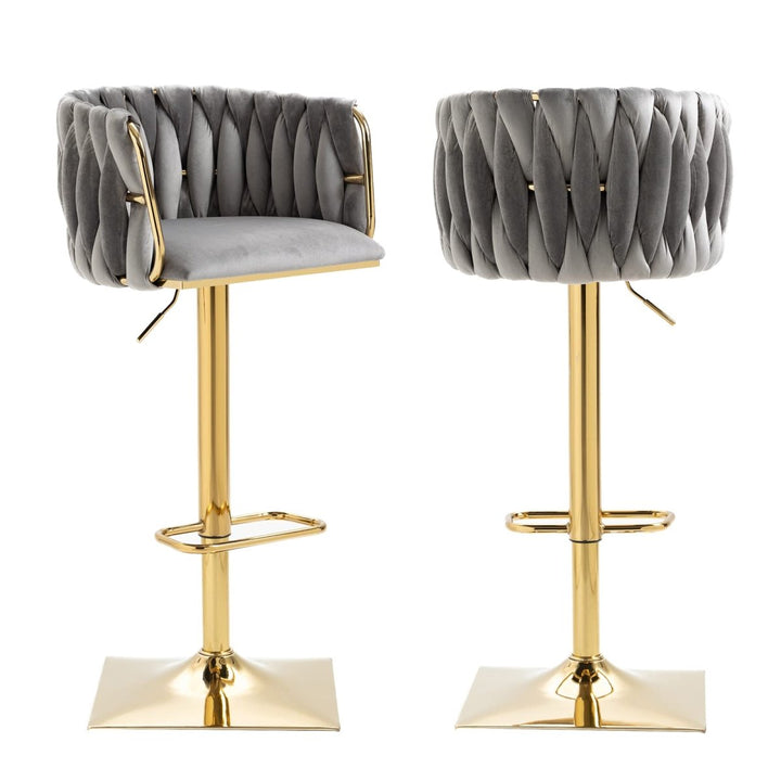 SERENITà Modern Velvet Breakfast Bar Stools Swivel Barstools Adjustable Counter Stools with Backrest Set of 2 Grey