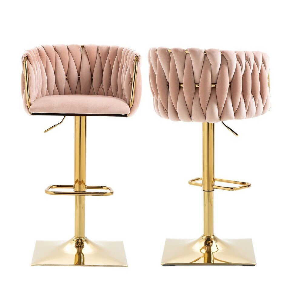 SERENITà Modern Velvet Breakfast Bar Stools Swivel Barstools Adjustable Counter Stools with Backrest Set of 2 Pink
