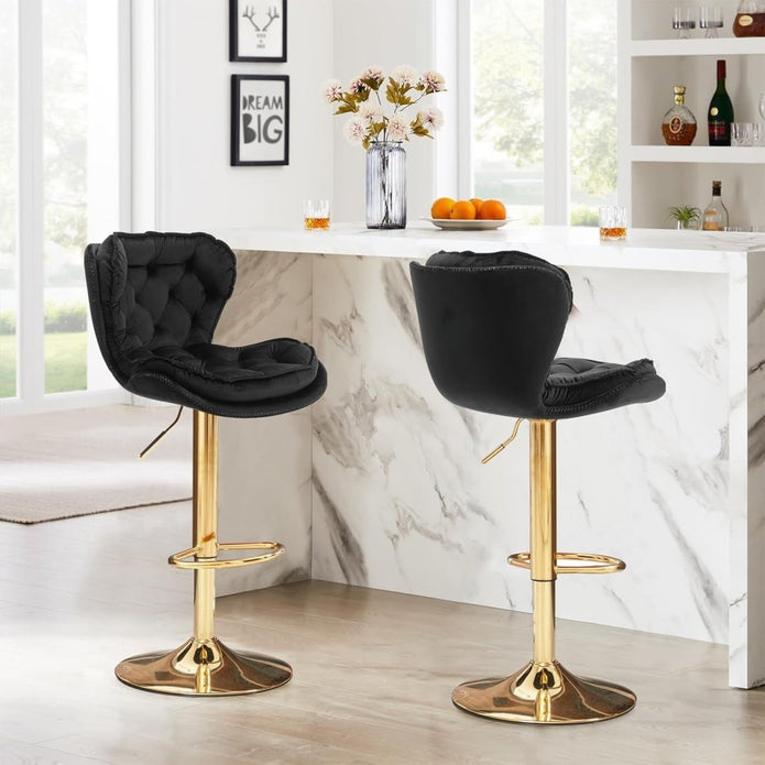 Soho Velvet Swivel Bar Stools x 2 - Black