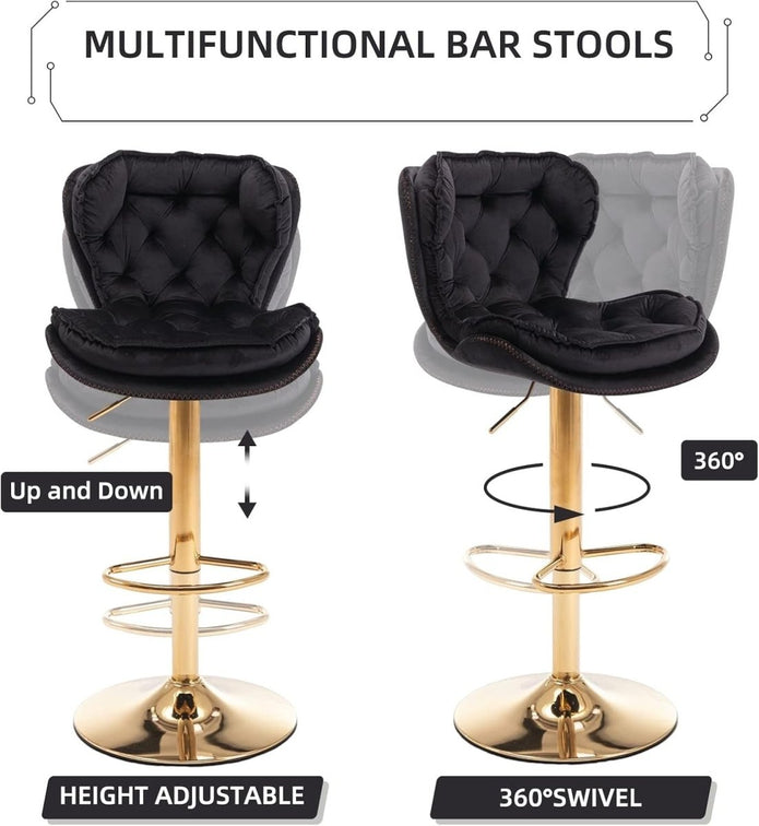 Soho Velvet Swivel Bar Stools x 2 - Black