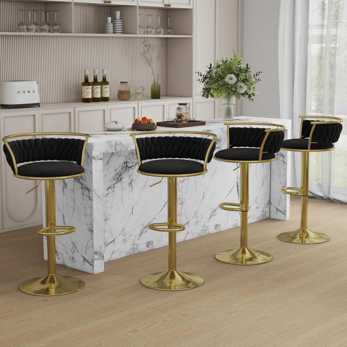 SERENITà Golden Swivel Upholstered Velvet Adjustable Height Counter Stool with Metal Frame Black (Set of 2)