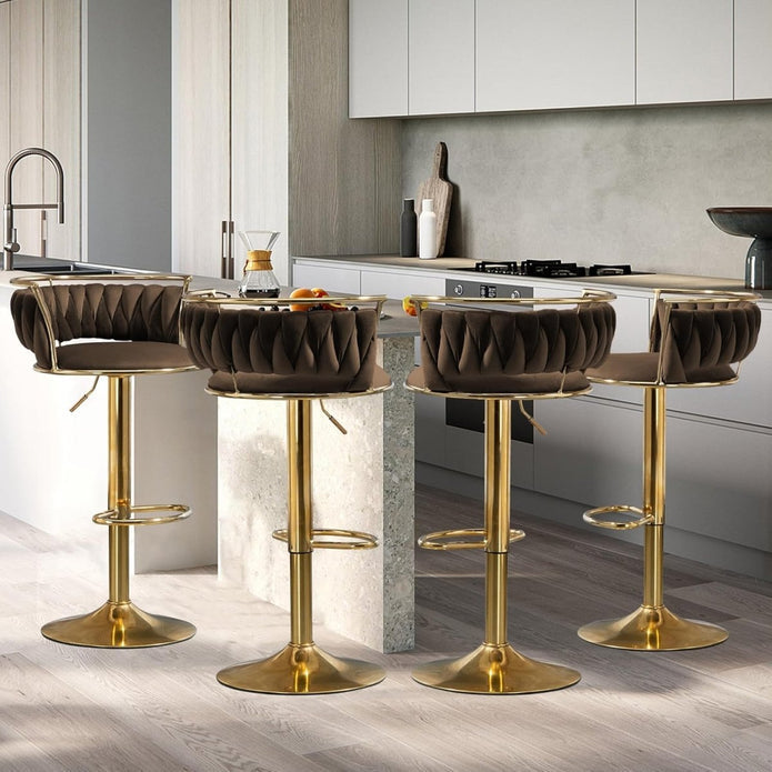 SERENITà Golden Swivel Upholstered Velvet Adjustable Height Counter Stool with Metal Frame Coffee (Set of 2)