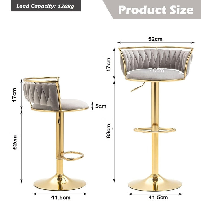 SERENITà Golden Swivel Upholstered Velvet Adjustable Height Counter Stool with Metal Frame Grey (Set of 2)