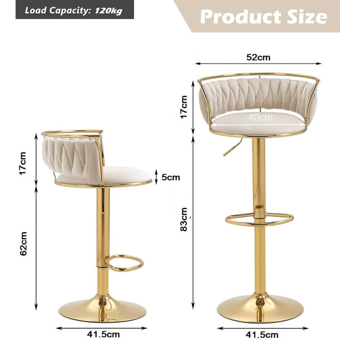 SERENITà Golden Swivel Upholstered Velvet Adjustable Height Counter Stool with Metal Frame Ivory (Set of 2)