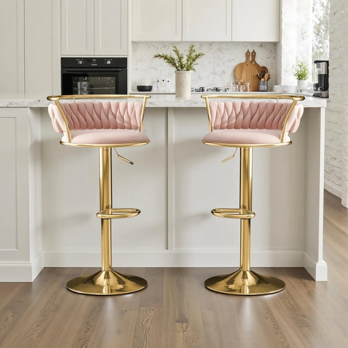 SERENITà Golden Swivel Upholstered Velvet Adjustable Height Counter Stool with Metal Frame Pink (Set of 2)