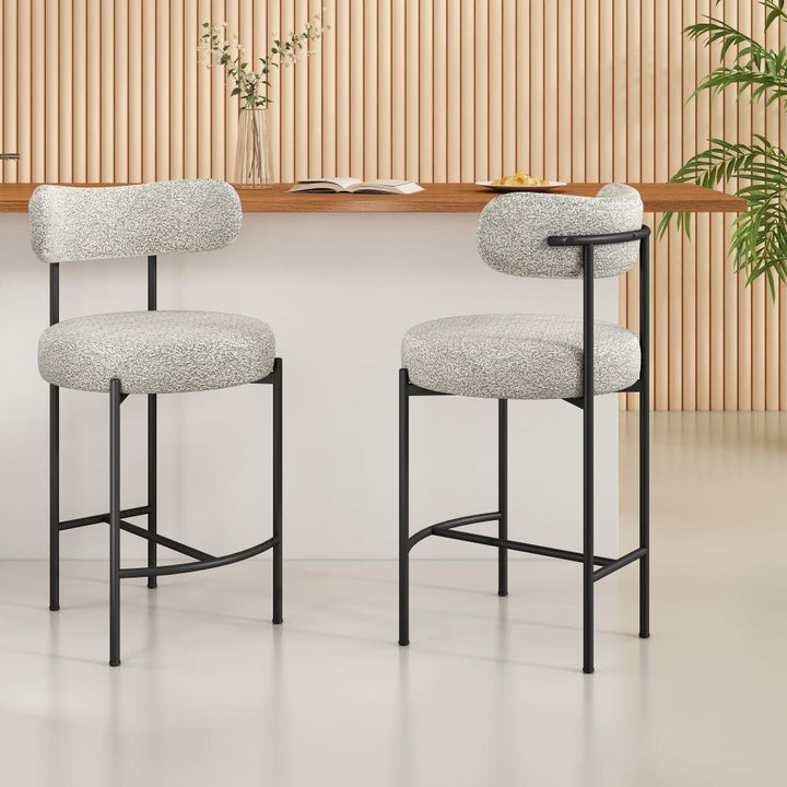 Sleek White Quartz Metal Boucle Bar Stools