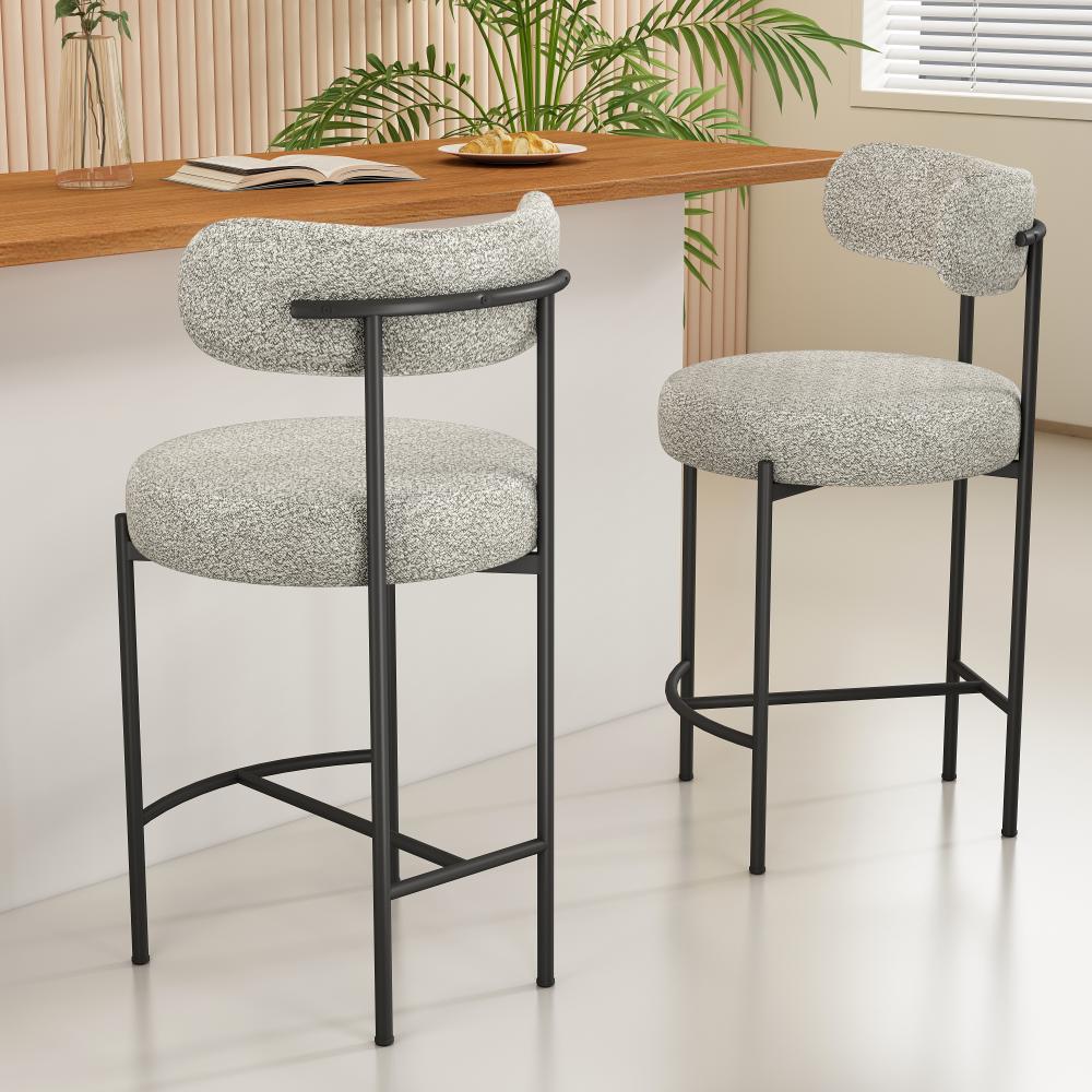 Sleek White Quartz Metal Boucle Bar Stools