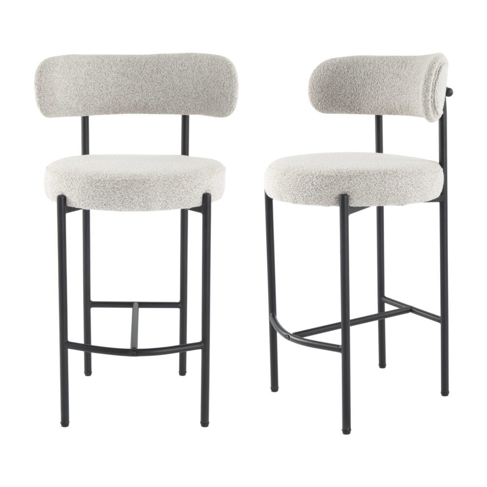 Sleek White Quartz Metal Boucle Bar Stools