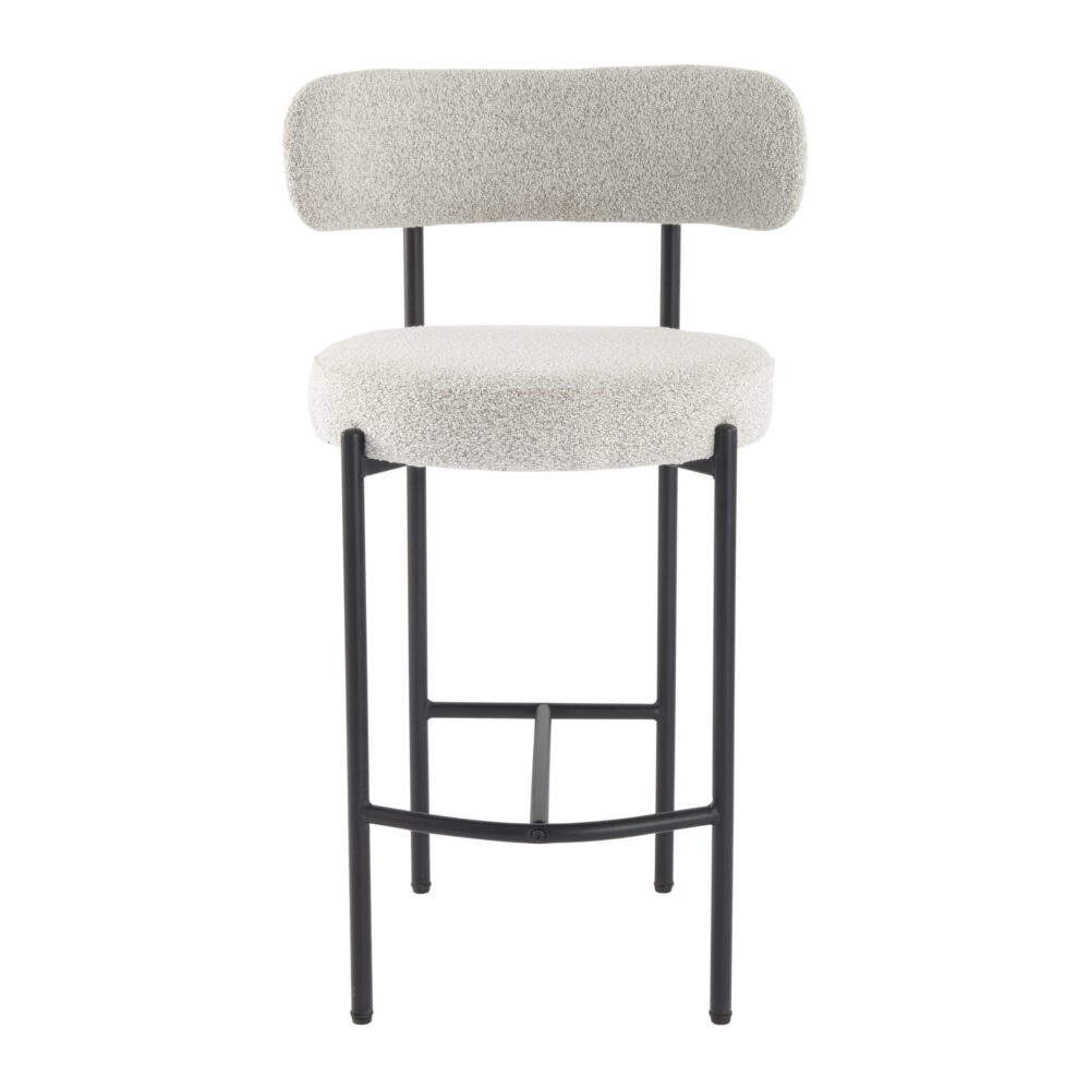 Sleek White Quartz Metal Boucle Bar Stools