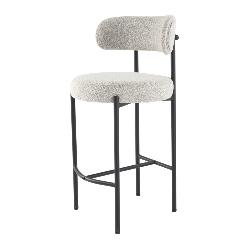 Sleek White Quartz Metal Boucle Bar Stools