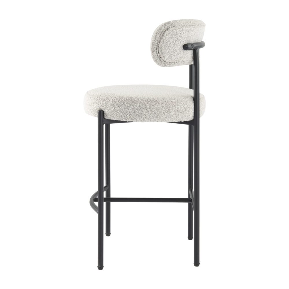 Sleek White Quartz Metal Boucle Bar Stools
