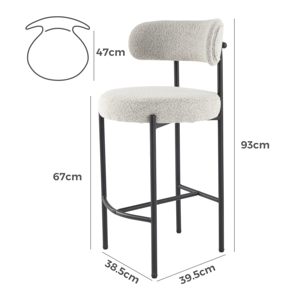 Sleek White Quartz Metal Boucle Bar Stools