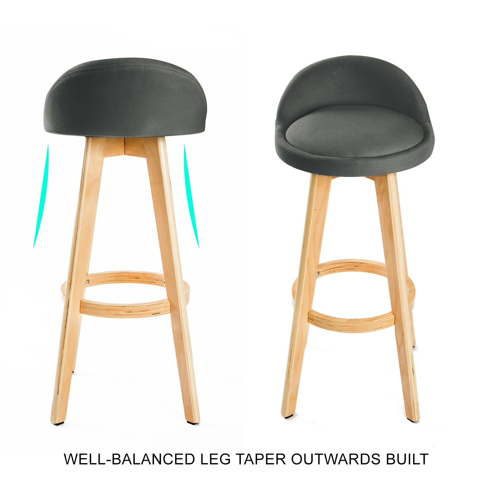 2X Wooden Bar Stool LEILA 72cm GREY