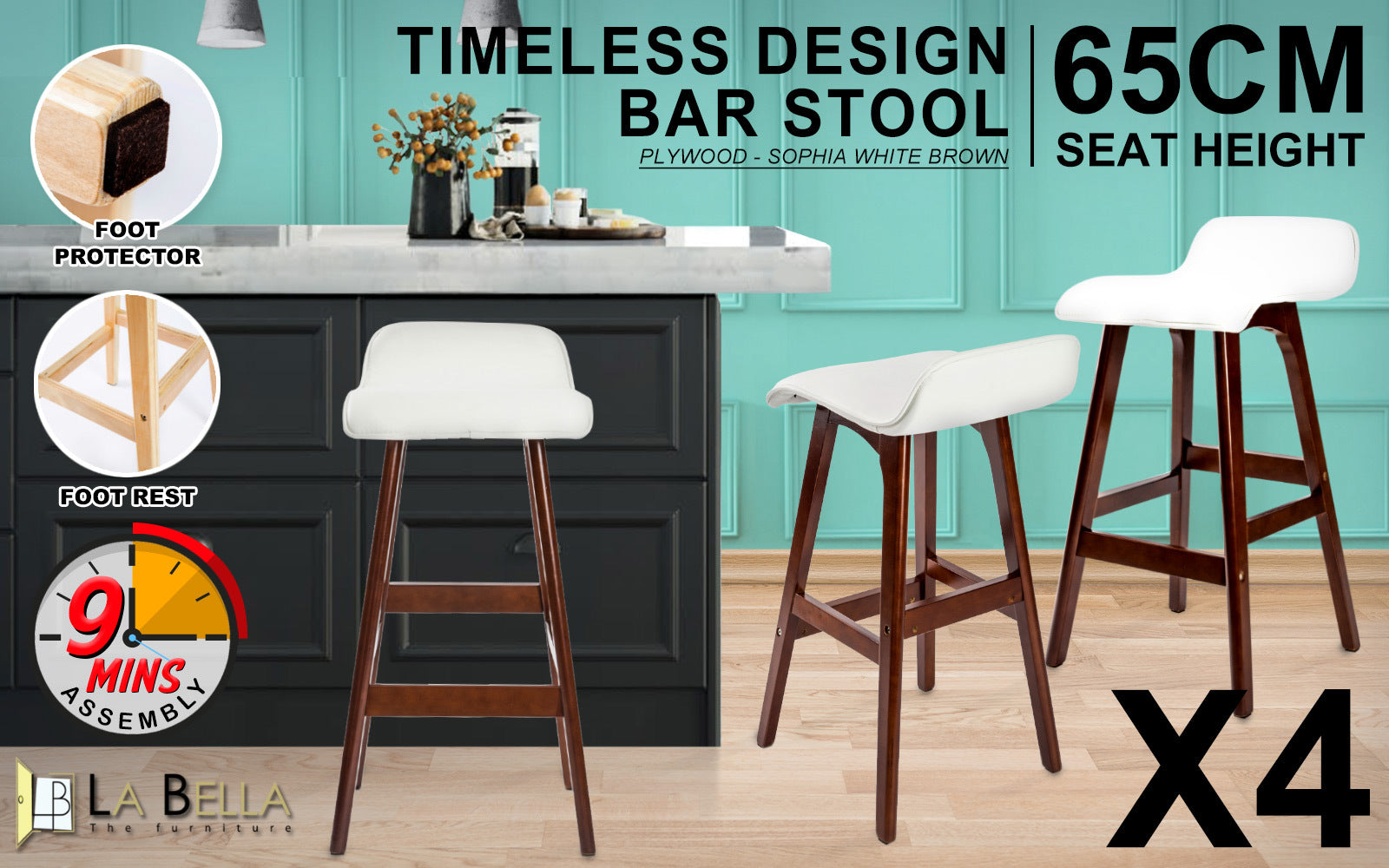 Bridle Bar Stool (Set of 4) White/Chocolate