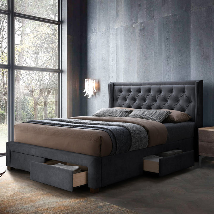 Softouch  Queen Size Bed Frame Timber Mattress Base With Storage Drawers - Grey